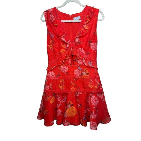 Finders Keepers Flicker Coral Red Floral Print Mini Dress Sz. M - Picture 4 of 8